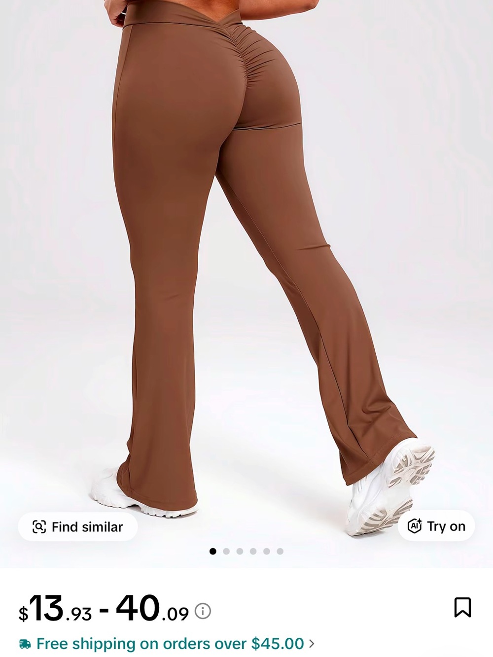 High-Waist Ruched Boot-Cut Pants in Chocolate Brown